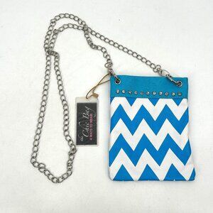NWT Girl's Blue White Faux Leather Chevron Print Bling Chain Crossbody Purse